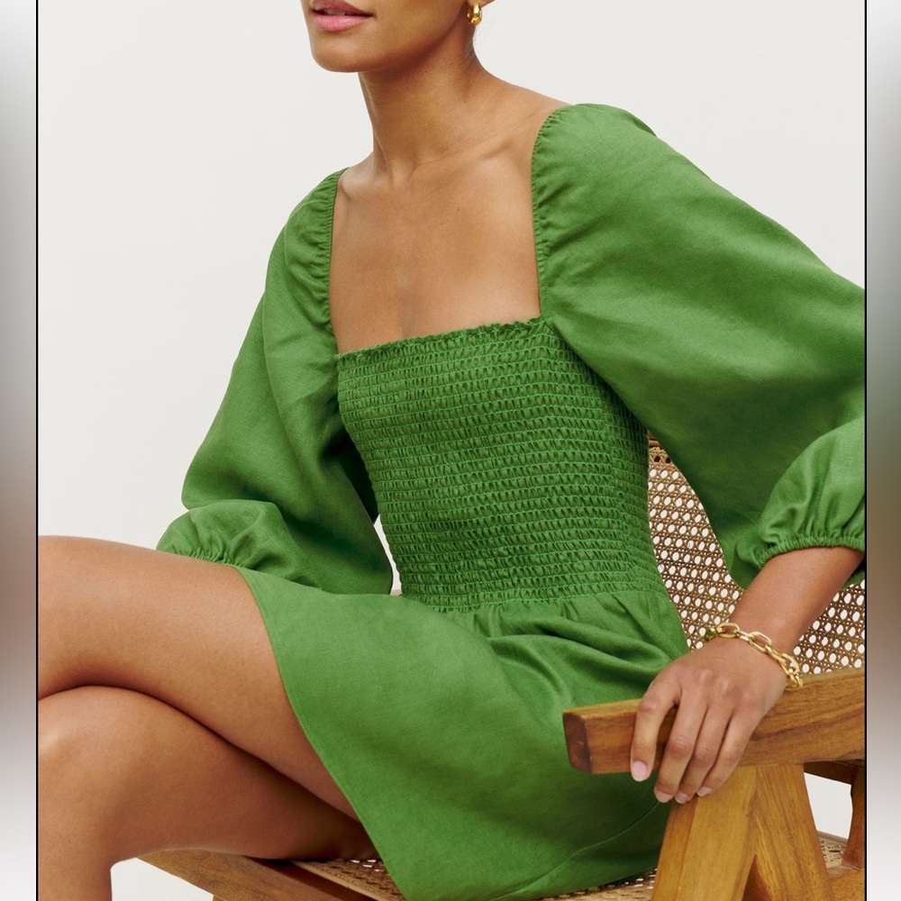 Reformation Greyson Linen Dress Kelly Green - Size S